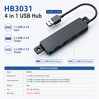 Hub USB 3.0 de 4 Puertos al por Mayor, Chip GL3510, 5Gbps de Alta Velocidad, Adaptador Divisor Dual Tipo C a Doble USB A para Laptop