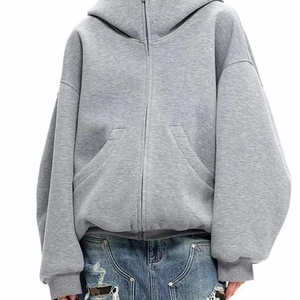 Sudadera con capucha de peso pesado para mujer, estilo urbano, con etiqueta personalizada, logo impreso, cuello con cremallera y cordón elástico, blusa informal - Product Image 3