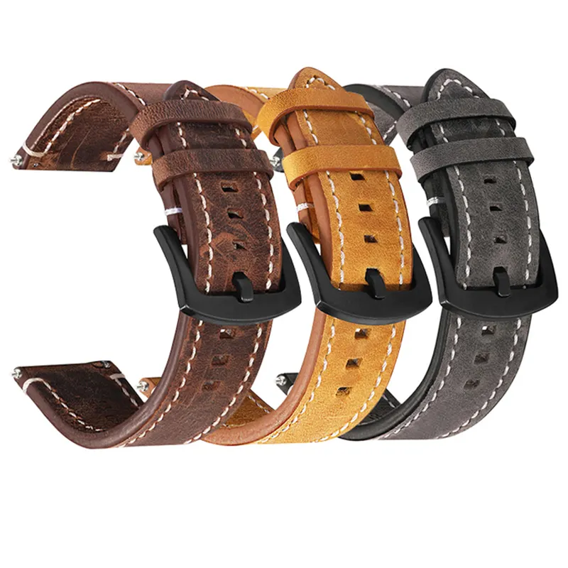 7 Colors Smart Calfskin Watch Straps Unisex 18mm 20mm 22mm 24mm Vintage Crazy Horse Leather Watch Bands