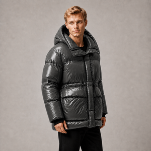 Veste d'hiver unisexe pour homme, à capuche, en duvet noir, imperméable, décontractée, coupe régulière, fermeture éclair, couleur unie, en polyester - Product Image 1