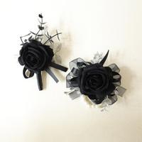 Corsage noir gothique vintage européen fait main en tissu rose pour le marié et le témoin, accessoires vestimentaires pour Halloween et Noël