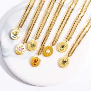 Stainless Steel 18k PVD Gold Plated Animal Pendant Necklace Hand-painted Drop <strong>Oil</strong> Pattern Fashion Jewelry Women - Product Image 1