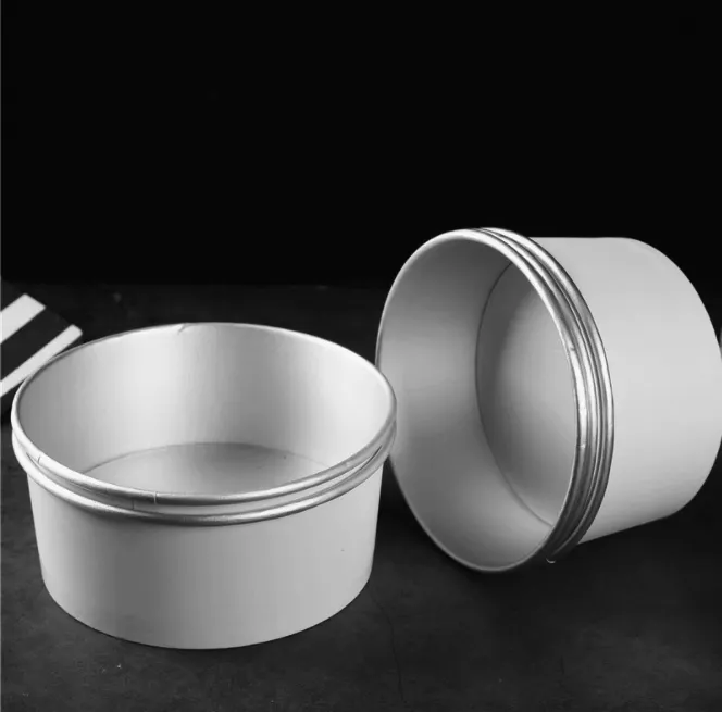 Круглые Бумажные Миски Для Супа на вынос, миски для супа из алюминиевой фольги, белые салатники с крышками