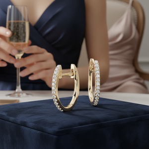 Vente chaude Brilliant Cut Diamond Hoop Boucles d'oreilles en or jaune Sheetal Diamonds Ltd pour femmes - Product Image 3