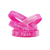 Bracelets en silicone avec ruban rose pour la sensibilisation au cancer du sein Foi Courage et espoir en bracelet rose