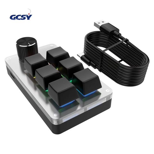 6 Keys 1 Knob RGB Programming Macro Gaming Knob Keypads Mini Custom Programming Keyboard USB Mechanical Keyboard for Photoshop