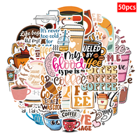 50 pegatinas de café para PVC, impermeables, para coche, teléfono móvil, portátil, botella de agua