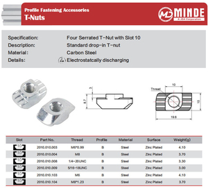 Drop-in <strong>T</strong> <strong>Nuts</strong> Minde High Efficiency Safety Carbon Steel 10mm Slot <strong>T</strong> Hammer Head <strong>Nut</strong> for 4040 4545 5050 Aluminum Profie - Product Image 4