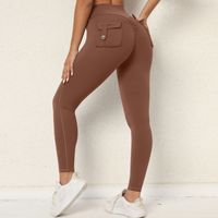 Pantalon de yoga cargo moulant taille haute pour femme, extensible, effet push-up, avec boutons, séchage rapide, pour la course et le fitness
