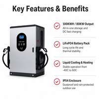Système de stockage d'énergie industriel LiFePO4 OEM 100 kWh, station de recharge pour véhicules électriques 80 kW, refroidissement liquide, double pistolet, IP54, certifié CE