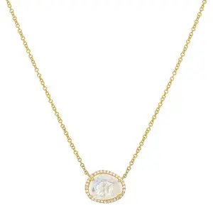 New Design Cable Chains Jewelry Pave Diamond CZ 925 Silver Gold Plated Moonstone Pendant Moonstone