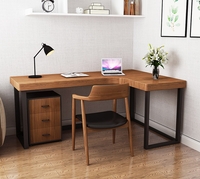 AILICHEN Bureau d'ordinateur moderne en noyer européen en forme de L pour PC et ordinateur portable en bois massif avec cadre en métal Chambre à coucher et bureau à domicile