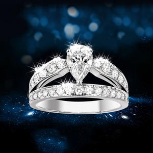 Anello di fidanzamento classico da donna F1282 con diamante naturale taglio a pera e diamanti laterali per gioielli da matrimonio - Product Image 2