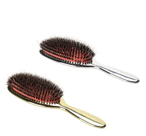 2024 New Professional Salon Large Medium Boar Bristles Black Hair Extensions Brush For Curly Fine Wavy And Straight Hair
