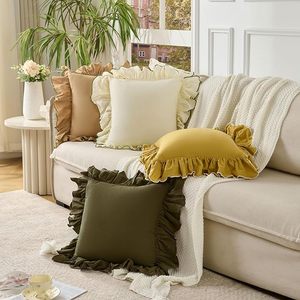 Housse de coussin décorative en coton à volants, couleur unie, rose magnifique, pour la maison - Product Image 4