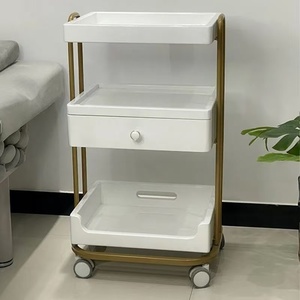 Chariot de salon moderne avec tiroir et plateau, chariot en plastique à 4 roues pour outils de beauté, design minimaliste, facile à déplacer - Product Image 1