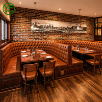 Vente directe d'usine, ensemble table et chaises en bois vintage en cuir demi-rond pour restaurant, café-bar