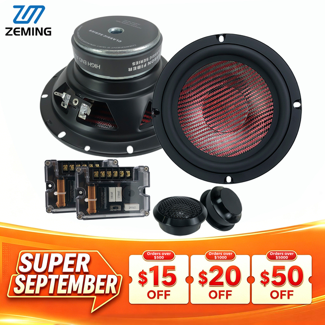 Premium 6.5" 2-Way Coaxial Speaker Component System with Carbon Fiber Cone 80W*2 Iron Material for Car Audio Upgrade