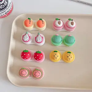 Cartoon Fruit Fresh Stereo Contact Lens Gift Companion Box Dual Care Case Lovely Peach Portable Durable with Small Clip Tweezers