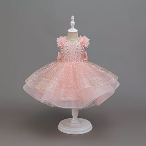 Vestido de Princesa con Lentejuelas y Lazos para Niña, Color Rosa Floral, con Tirantes, Estilo Abullonado, Transpirable, para Fiestas de Verano, 6 Años, Venta al Por Mayor - Product Image 1