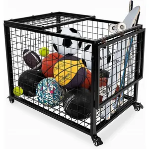 JH-Mech Sports Equipment Organizer For Kinds Balls For Garage Swimming Pool Ball Storage Rack Wire Mesh Ball Cart