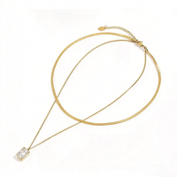 Collier pendentif en moissanite VVS1 verte taille radiant S925, chaîne serpent double couche, empilable, bijou vintage tendance, cadeau pour fête