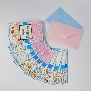 Hermosas tarjetas de feliz cumpleaños con sobres en blanco azules y rosas, flores personalizadas y logotipo de tarjeta de cumpleaños - Product Image 4