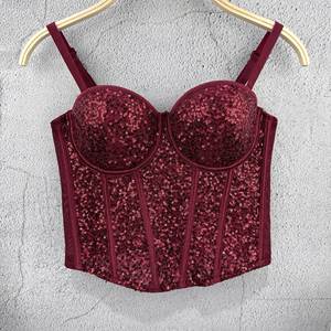 Top <span class=keywords><strong>Bandeau</strong></span> con Lentejuelas y Varillas, Estilo Coqueta - Top Corto Ajustado con Tirantes Finos y Varillas, para Mujer, Ajusta la Cintura, Primavera y Verano - Product Image 1
