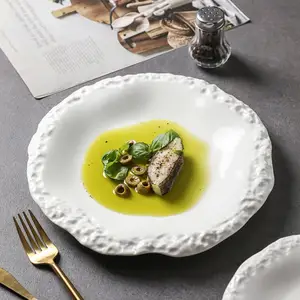 Vendita calda ceramica stoviglie Pasta Spaghetti insalata Dessert che serve piatto freddo a forma di roccia ristorante porcellana