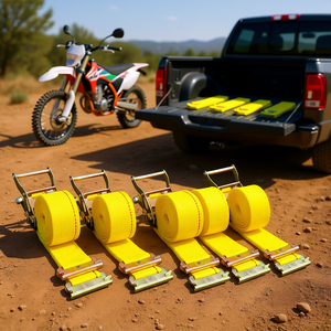 Correas de amarre con trinquete de 2 pulgadas x 15 pies, correa de poliéster con gancho E-Track para carga de remolques de motocicletas, resistencia a la rotura de 4400 libras - Product Image 2