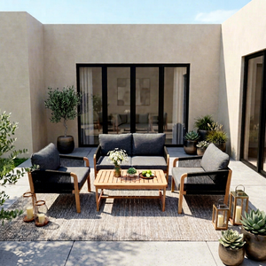 Contemporary Acacia <b>Wood</b> Sofa Set (4pcs) Foldable Eco-friendly Outdoor <b>Garden</b> Villa Hotel Furniture Teak <b>Wood</b> <b>Frame</b> Wholesale - Product Image 1