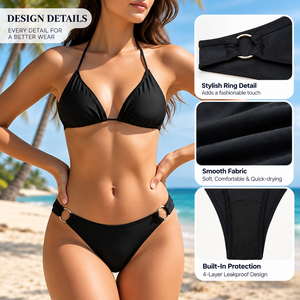 Slip Bikini Mestruale con Anello Laterale e Dettaglio O-Ring in Metallo, Protezione Anti-Perdita a 4 Strati, per Abbigliamento da Spiaggia, Vendita all'Ingrosso - Product Image 3