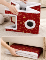 Lit carré pour animaux de compagnie (chats et chiens) de Noël, style fermé, chaud pour l'hiver, amovible, lavable, double couche, type villa pour chat