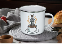 Mug en céramique émaillée vintage 11oz 12oz 350ml, design mignon, bord en acier inoxydable, pour le camping et les feux de camp, vente en gros