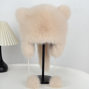 Chapeau Bob Rayé Doux avec Oreilles <span class=keywords><strong>d</strong></span>'Ours et Rabats, Chapeau Chaud <span class=keywords><strong>d</strong></span>'Hiver <span class=keywords><strong>pour</strong></span> Plage et Extérieur avec Queue, Chapeau de Fête Festif - Product Image 4