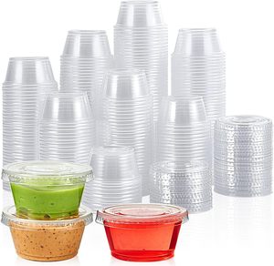 Gobelets à sauce jetables en plastique PP transparents et noirs de 1 OZ/1,5 OZ/2 OZ/3,25 OZ/4 OZ/5,5 OZ avec couvercles en PET - Product Image 1
