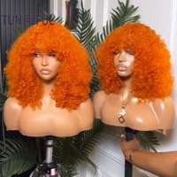 Perruques sans colle en cheveux naturels vietnamiens bruts, qualité 12A, SDD, bouclées et rebondissantes, fabriquées à la machine, 100% cheveux humains avec frange pour femmes noires