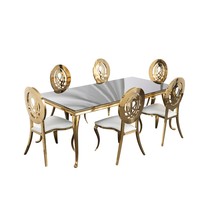 Ensemble table et chaises en acier inoxydable doré, meubles de salle à manger miroir, ensemble de salle à manger en métal