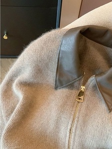 <span class=keywords><strong>Cardigan</strong></span> Vintage a maniche lunghe da donna <span class=keywords><strong>con</strong></span> colletto in pelle morbido lavorato a maglia per lo Streetwear invernale a doppia <span class=keywords><strong>cerniera</strong></span> - Product Image 3