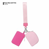 Set Dompet Koin Gantungan Kunci Gelang 2 Buah Dompet Tempat Kartu Mini Kulit PU Hadiah Ritsleting Kantong Gantungan Kunci Lucu Warna Ganda Wanita