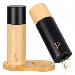 Juego de Molinillos de Sal y Pimienta de Roble de 7 Pulgadas, con Perilla Giratoria, Manuales, de Madera, Retro, Creativos, Negros, para Regalo, Cocina - Product Image 1