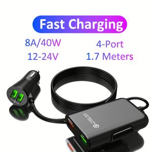 Manufacturer QC3.0 4-Port Car Charger Fast Car Charger With 1.7m QC3.0 5v8a Charging Cable Rear Seat Charger - Product Image 2