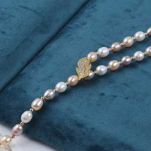 Collar de perlas de agua dulce reales de 7-8mm Collar largo de mujer con forma de arroz - Product Image 2