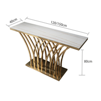Console de luxe moderne en acier inoxydable doré avec plateau en marbre, mobilier de designer classique pour hall d'entrée, hôtel, maison et villa
