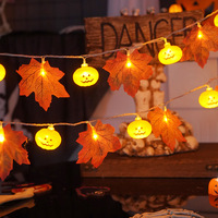Lampu Hias Halloween Bentuk Labu dan Daun Maple, Dekorasi Musim Gugur, Lampu untuk Dalam dan Luar Ruangan, Lampu Baterai untuk Dekorasi Rumah dan Liburan