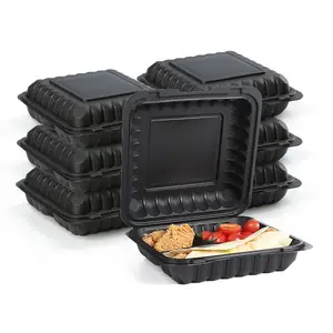 Deli Restaurant Microwavable Plastic Meal Prep Bento Lunch Hinged Food Containers Package To Go Boxes