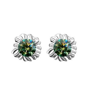 XEA014 Orecchini a Perno in Argento Sterling S925 con Moissanite, Design Moderno e Popolare a Forma di Girasole - Product Image 1