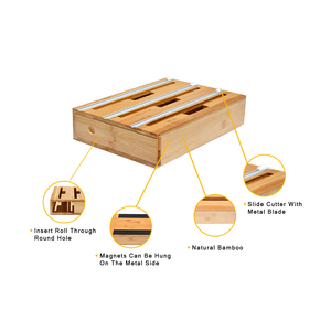 Modern Bamboo Foil Plastic Wrap <b>Storage</b> Organizer Wall-Mounted and Compatible with <b>Kitchen</b> Drawers Rectangle Carved Design - Product Image 4