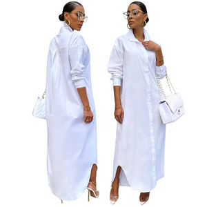 <span class=keywords><strong>Camicia</strong></span> Vestito <span class=keywords><strong>Maxi</strong></span> di Alta Qualità in Tinta Unita Taglie Forti per Donna con Maniche Lunghe e Bottoni - Product Image 2