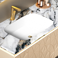 Ensemble de meubles de salle de bain de luxe en marbre de style français avec lavabo intégré en céramique, coiffeuse et miroir LED intelligent